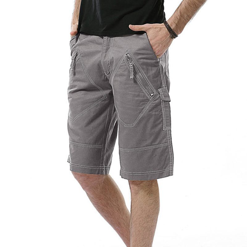 Stor Størrelse 30-40 Fritids Cargo-shorts Sommer Menns Ensfargede Multilommer Knelange Shorts