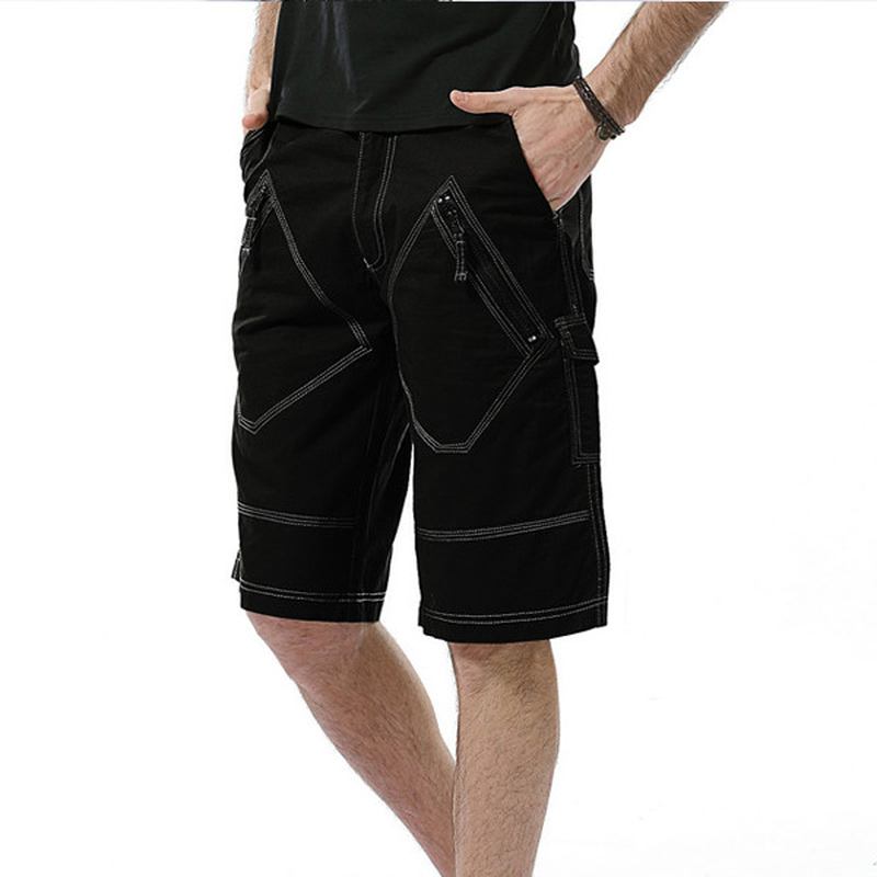 Stor Størrelse 30-40 Fritids Cargo-shorts Sommer Menns Ensfargede Multilommer Knelange Shorts