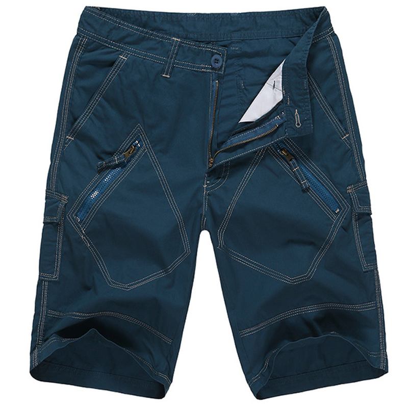 Stor Størrelse 30-40 Fritids Cargo-shorts Sommer Menns Ensfargede Multilommer Knelange Shorts