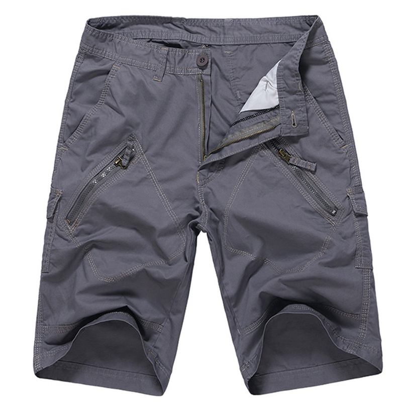 Stor Størrelse 30-40 Fritids Cargo-shorts Sommer Menns Ensfargede Multilommer Knelange Shorts