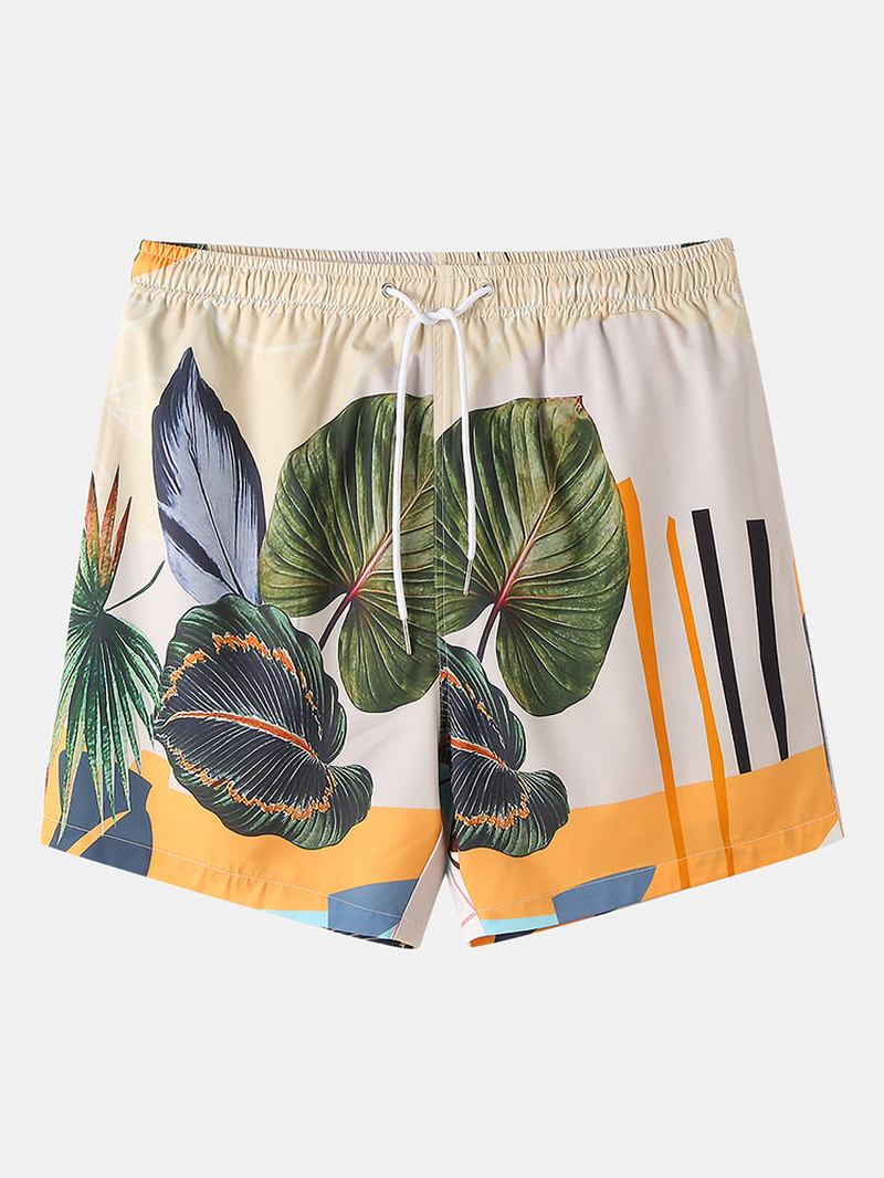 Uformelle Planter For Menn Leave Med Trykk Tropical Shorts Med Snøring