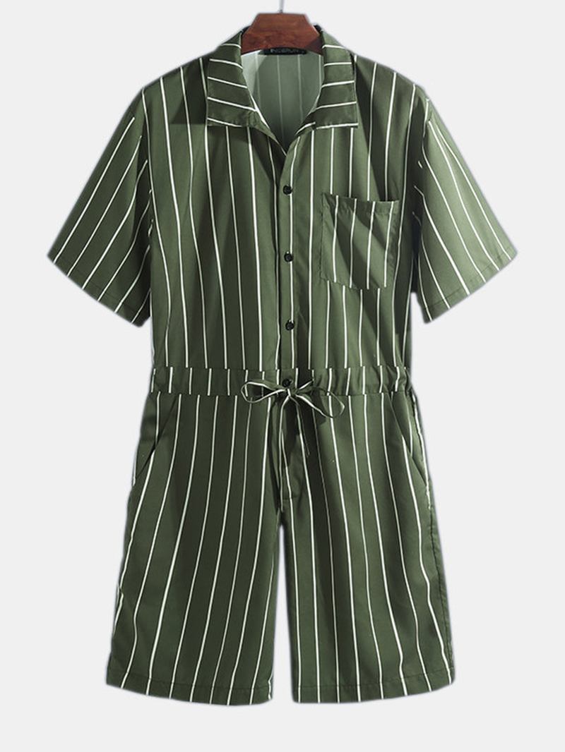 Vintage Stripete Buksesett For Menn Med Kortermet Onesie-jumpsuit