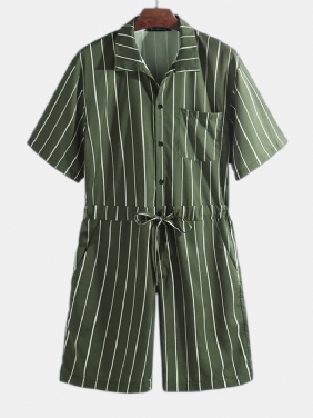 Vintage Stripete Buksesett For Menn Med Kortermet Onesie-jumpsuit