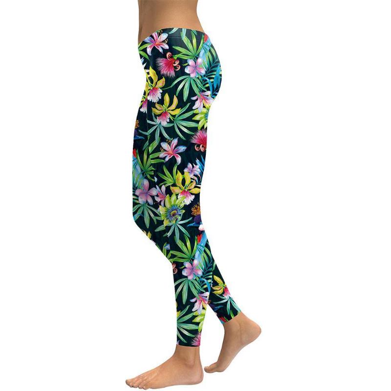 3d Blomstertrykt Leggings For Kvinner Liljer Fugler Kvinne Trening Legging Høy Ventetid Elastisk Legg Digital Med Trykk Bukser