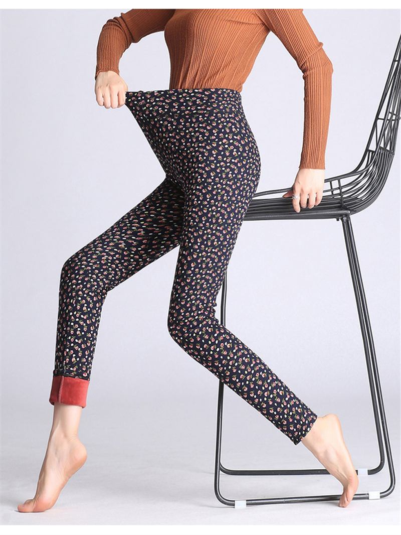 Blomstertrykt Slim Stretch Thicken Leggings