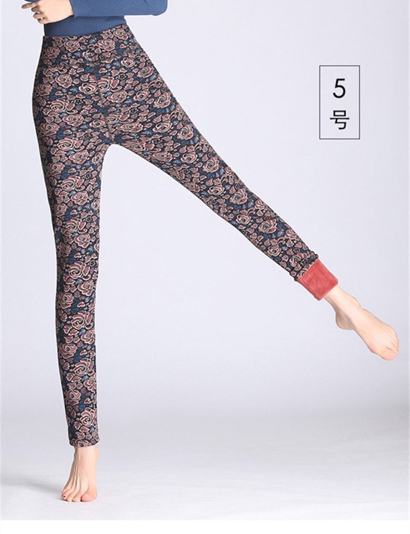 Blomstertrykt Slim Stretch Thicken Leggings