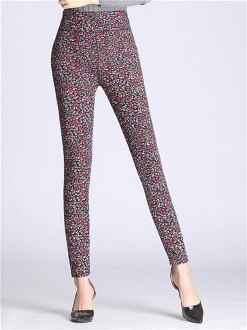 Blomstertrykt Slim Stretch Thicken Leggings