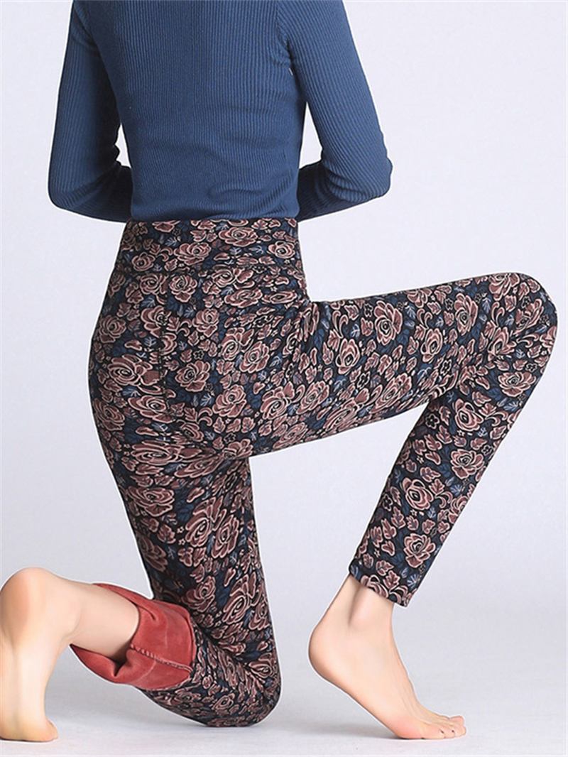 Blomstertrykt Slim Stretch Thicken Leggings