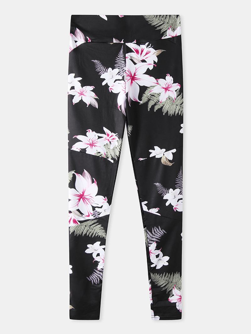 Blomstrete Med Trykk Mesh Patchwork Sport Yoga Leggings For Kvinner