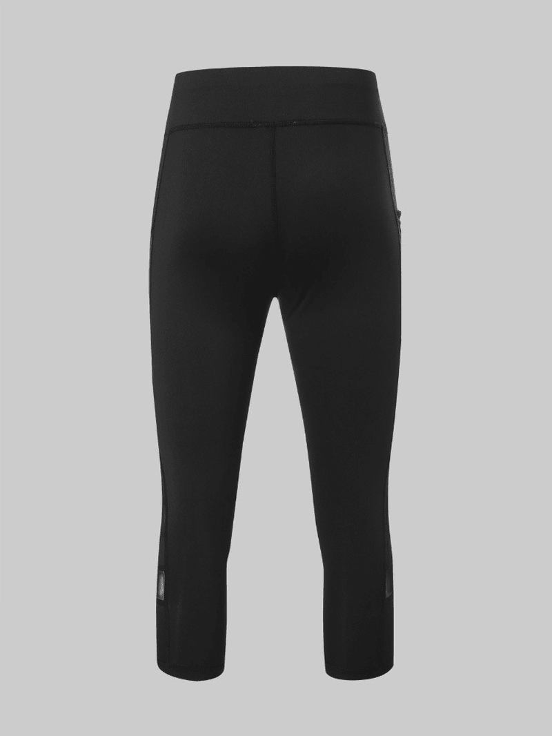 Dame Mesh Patchwork Bodycon Cropped Yoga Sport Leggings Med Lommer