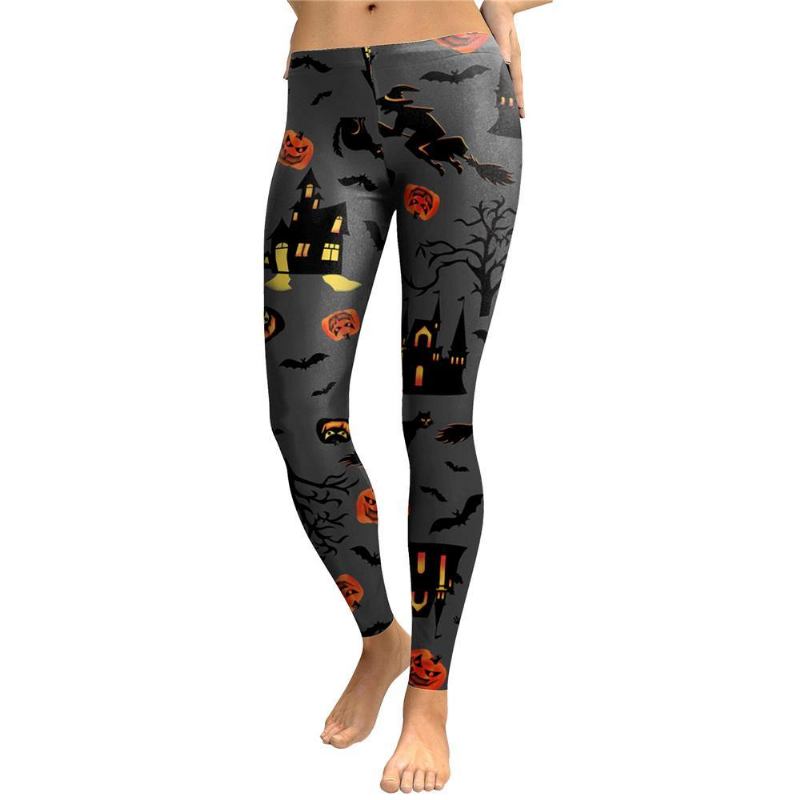 Haunt The House Leggings Kvinner Witch Pumpk Lantern Elastisk Legg Spandex Digital Med Trykk Workout Bukser