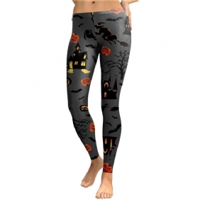 Haunt The House Leggings Kvinner Witch Pumpk Lantern Elastisk Legg Spandex Digital Med Trykk Workout Bukser