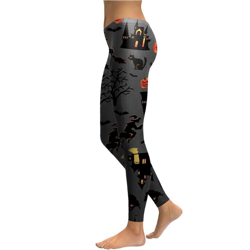 Haunt The House Leggings Kvinner Witch Pumpk Lantern Elastisk Legg Spandex Digital Med Trykk Workout Bukser