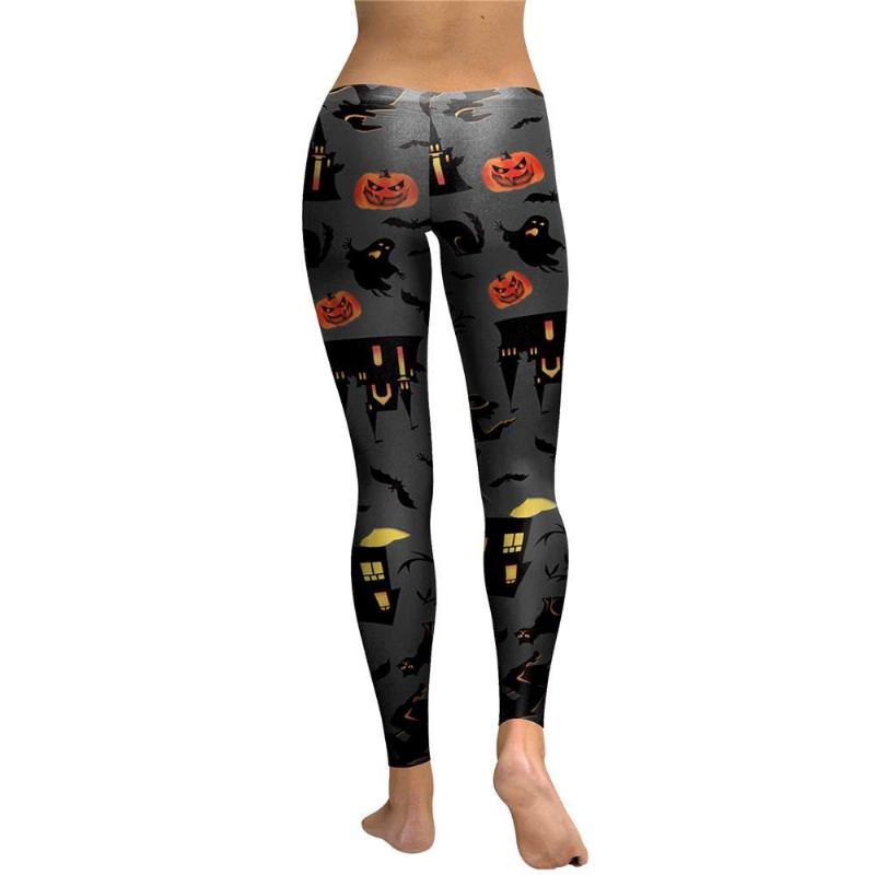 Haunt The House Leggings Kvinner Witch Pumpk Lantern Elastisk Legg Spandex Digital Med Trykk Workout Bukser