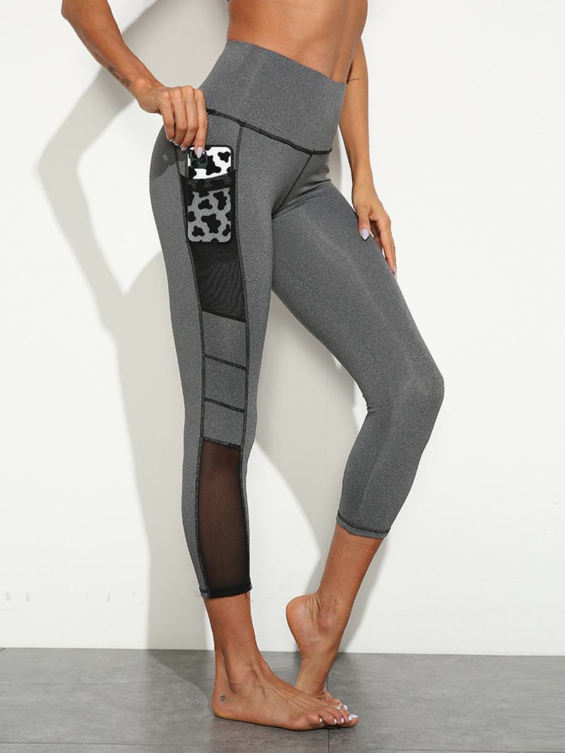 Kvinner Ensfarget Topstitch Sidelomme Høy Midje Yoga Sport Leggings