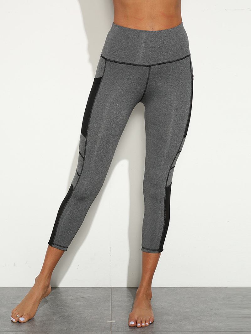 Kvinner Ensfarget Topstitch Sidelomme Høy Midje Yoga Sport Leggings