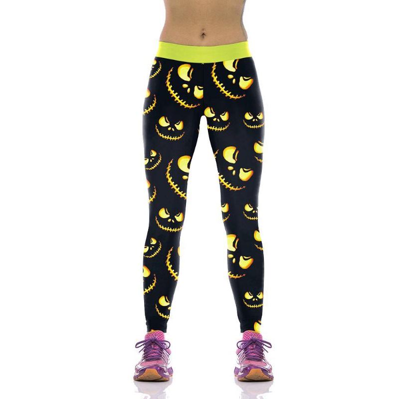 Kvinner Leggings Harvest Sporting Leggings Lighting Pumpkin Lantern Med Trykk Mujer Legg Pants