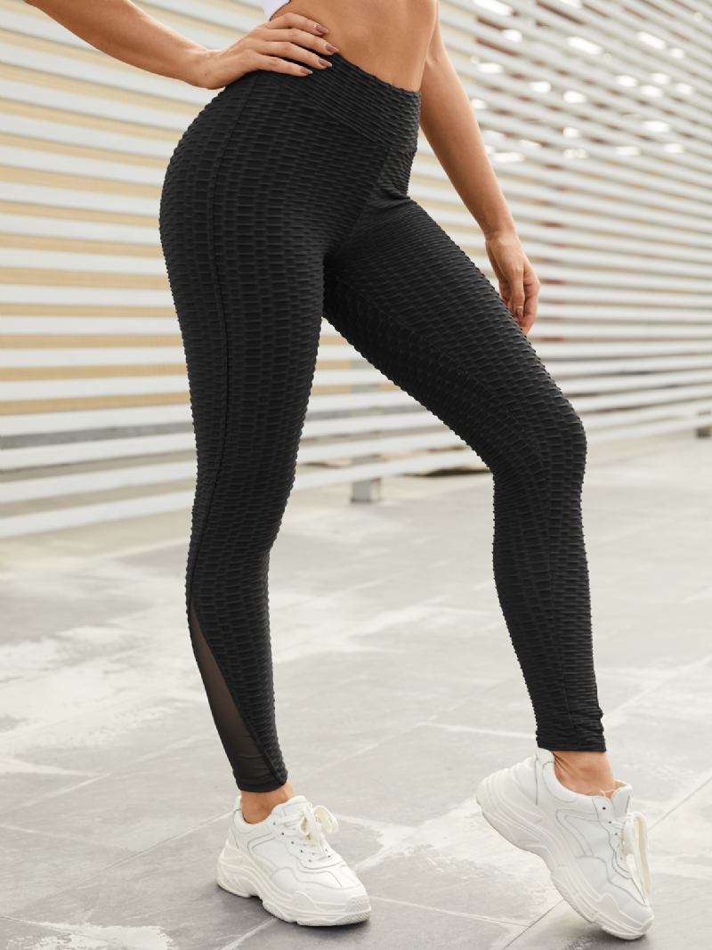 Kvinner Sport Ensfarget Mesh Patchwork Yoga Leggings Med Høy Midje Stretch