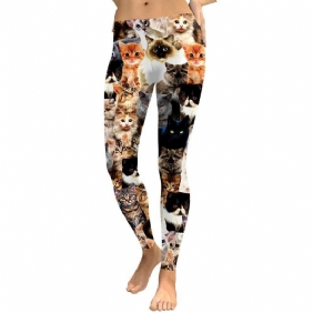 Leggings For Kvinner Lovely Katt Holografisk Digitaltrykk Fitness Legging Høy Midje Treningsbukser Uformelle Gate Leggins