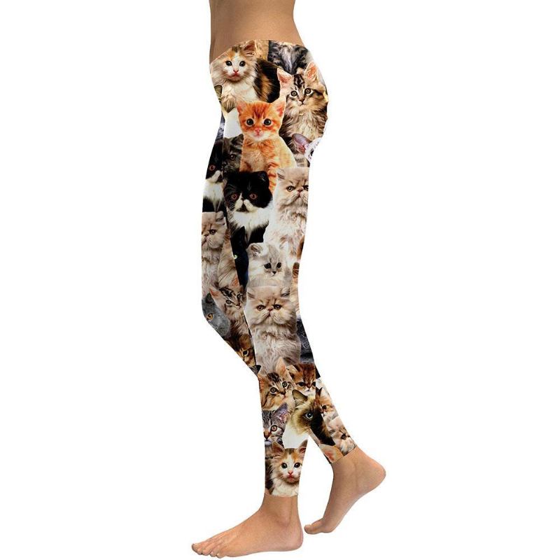 Leggings For Kvinner Lovely Katt Holografisk Digitaltrykk Fitness Legging Høy Midje Treningsbukser Uformelle Gate Leggins