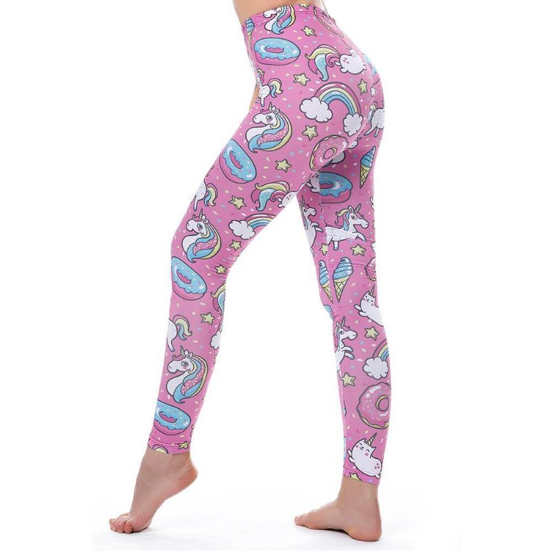 Leggings Kvinner Legg Fitness Legging Sexy Bukser Høy Midje Push Up Shiny 3d-trykt Rainbow Star Katt Donuts