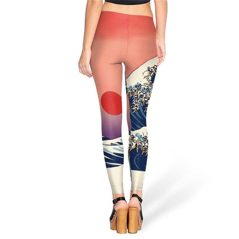 Mote Sommer Creative Leg Med Trykk Dame Legg The Great Wave Of Pug Leggings Sexy Kvinnebukser