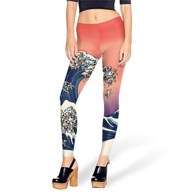 Mote Sommer Creative Leg Med Trykk Dame Legg The Great Wave Of Pug Leggings Sexy Kvinnebukser