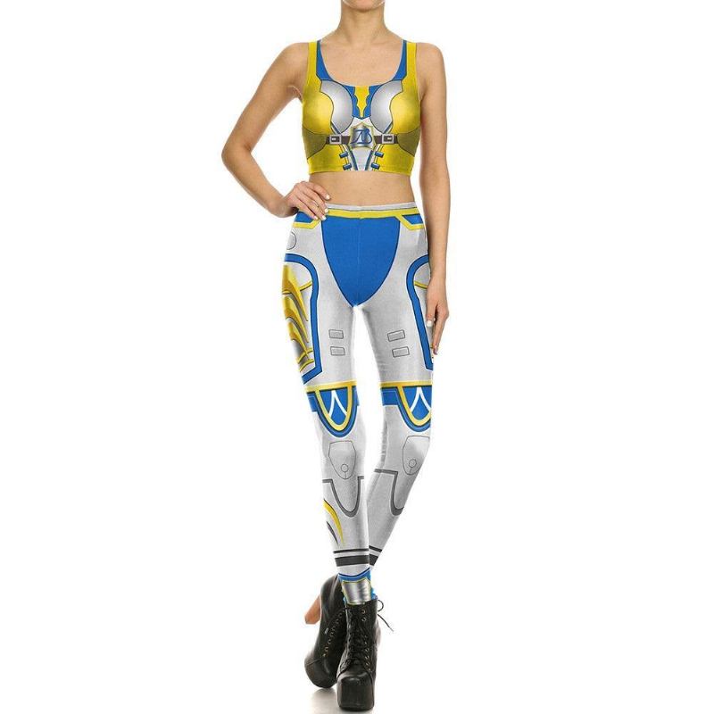 Spill Cosplay Kvinner Leggings Armor Digital Med Trykk Gull Metall Plus Size Legg Høy Midje Workout Legging