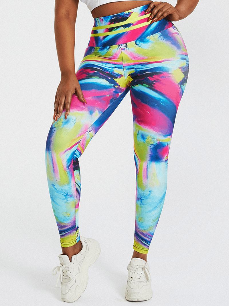 Tie Dye Med Trykk High Waist Bodycon Dame Sport Yoga Leggings