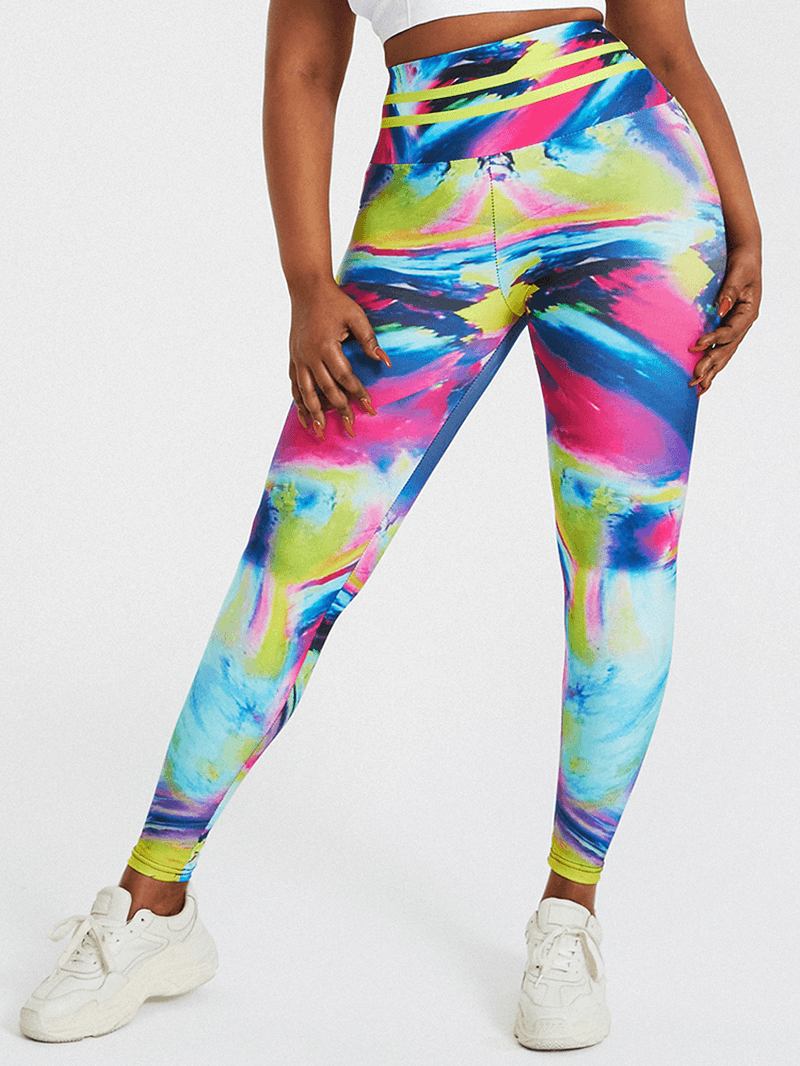 Tie Dye Med Trykk High Waist Bodycon Dame Sport Yoga Leggings