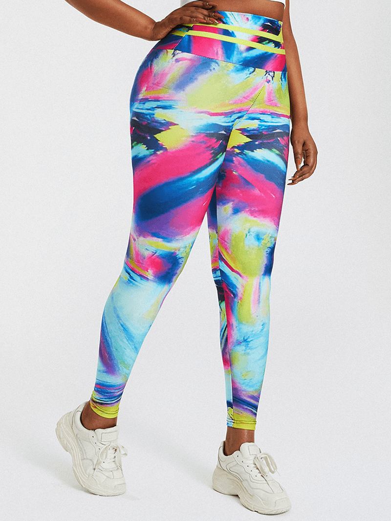 Tie Dye Med Trykk High Waist Bodycon Dame Sport Yoga Leggings