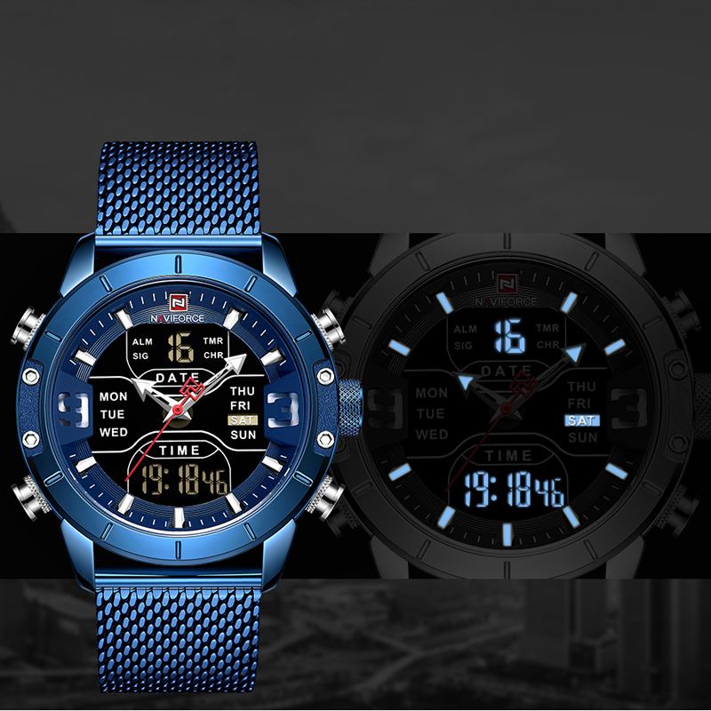 Business Style Led Dual Digital Watch Vanntett Full Steel Quartz Watch