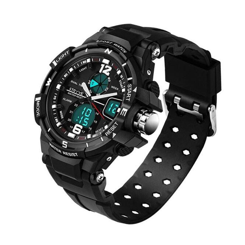 Chronograph Luminous Week Display Vanntett Menn Sport Dual Display Digital Watch