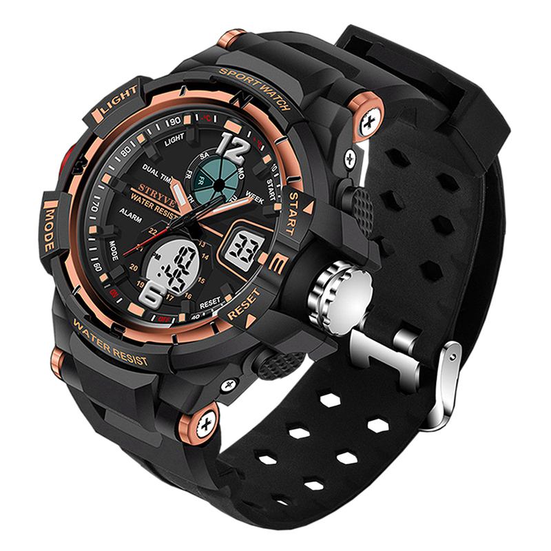 Chronograph Luminous Week Display Vanntett Menn Sport Dual Display Digital Watch