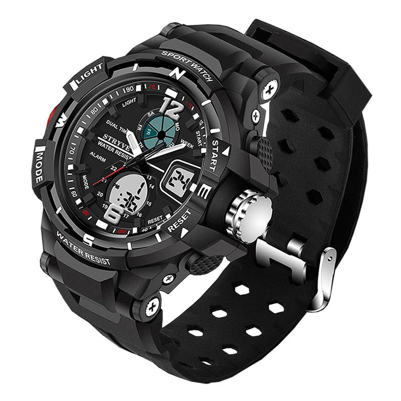 Chronograph Luminous Week Display Vanntett Menn Sport Dual Display Digital Watch