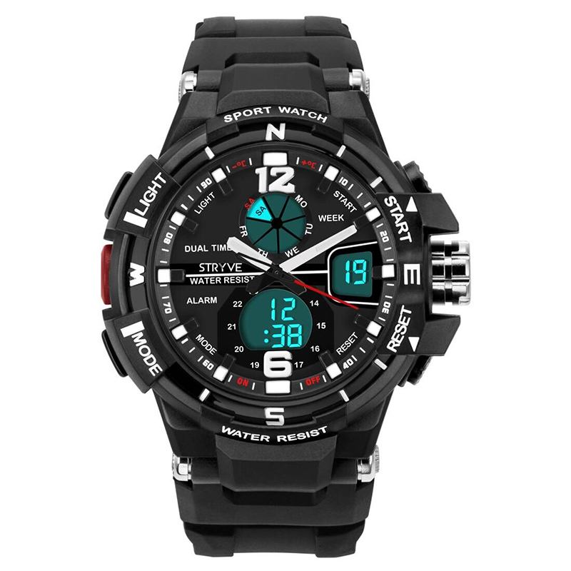 Chronograph Luminous Week Display Vanntett Menn Sport Dual Display Digital Watch