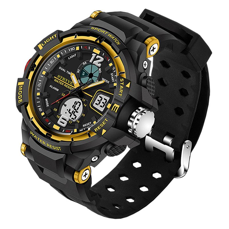 Chronograph Luminous Week Display Vanntett Menn Sport Dual Display Digital Watch