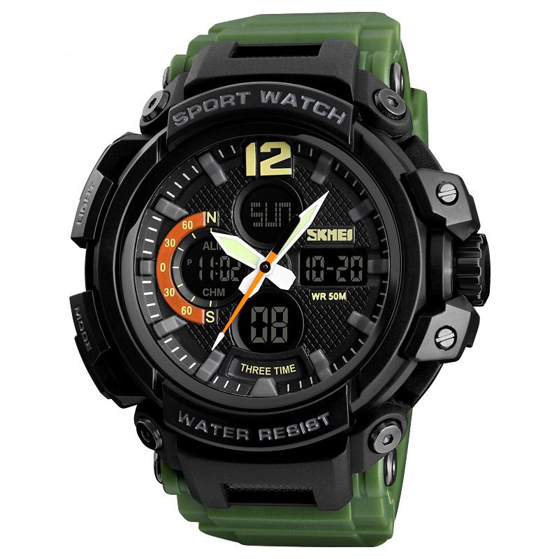 Digital Watch Dual Display Chronograph 3 Time Waterproof Alarm Digital Quartz Armbåndsur