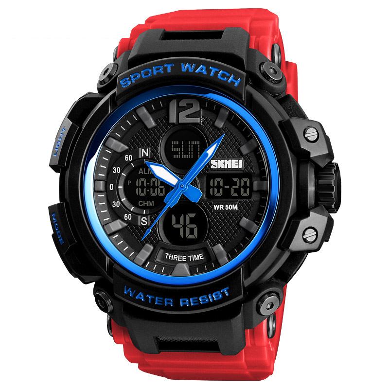 Digital Watch Dual Display Chronograph 3 Time Waterproof Alarm Digital Quartz Armbåndsur