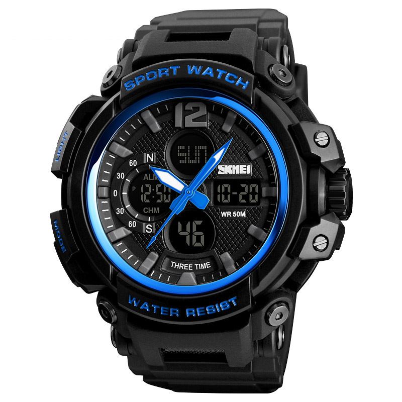 Digital Watch Dual Display Chronograph 3 Time Waterproof Alarm Digital Quartz Armbåndsur