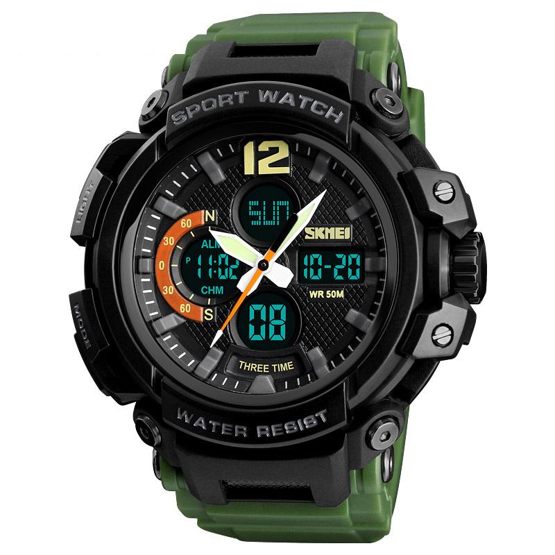 Digital Watch Dual Display Chronograph 3 Time Waterproof Alarm Digital Quartz Armbåndsur