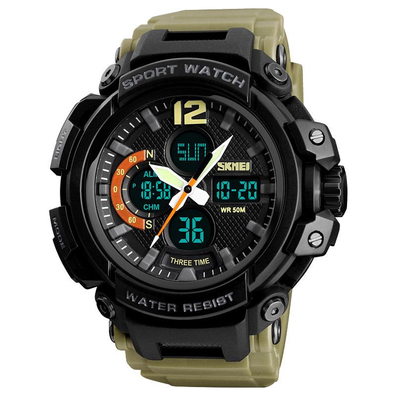 Digital Watch Dual Display Chronograph 3 Time Waterproof Alarm Digital Quartz Armbåndsur