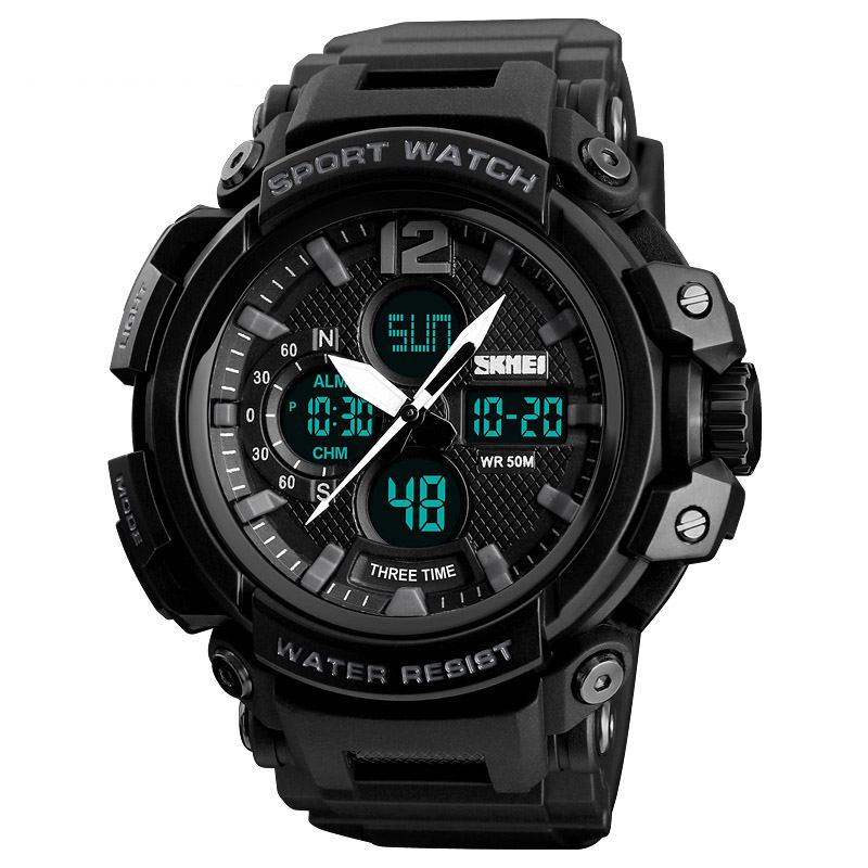 Digital Watch Dual Display Chronograph 3 Time Waterproof Alarm Digital Quartz Armbåndsur