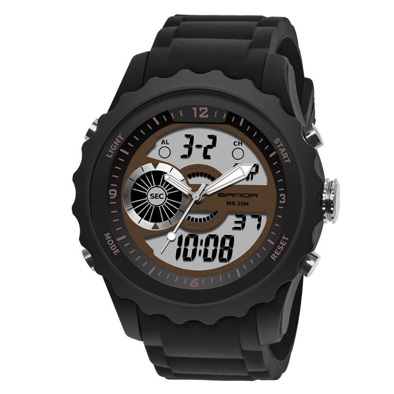 Dual Digital Digital Watch Herre Pu Stoppeklokke Lysende Vis Kalender Outdoor Sport Watch