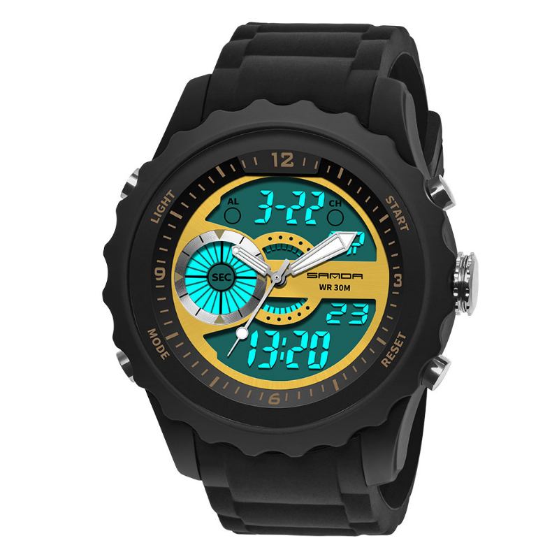 Dual Digital Digital Watch Herre Pu Stoppeklokke Lysende Vis Kalender Outdoor Sport Watch