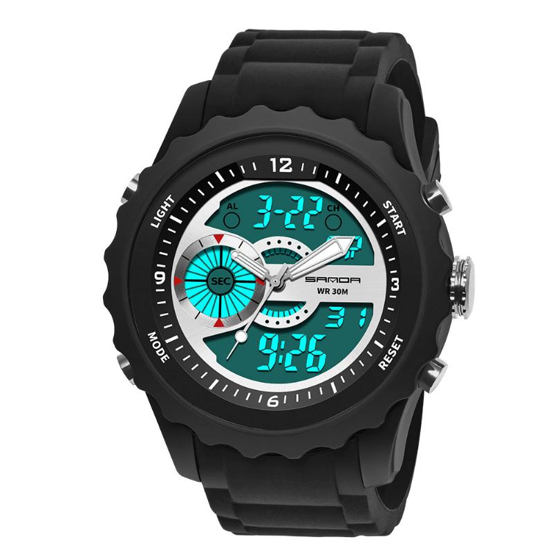 Dual Digital Digital Watch Herre Pu Stoppeklokke Lysende Vis Kalender Outdoor Sport Watch