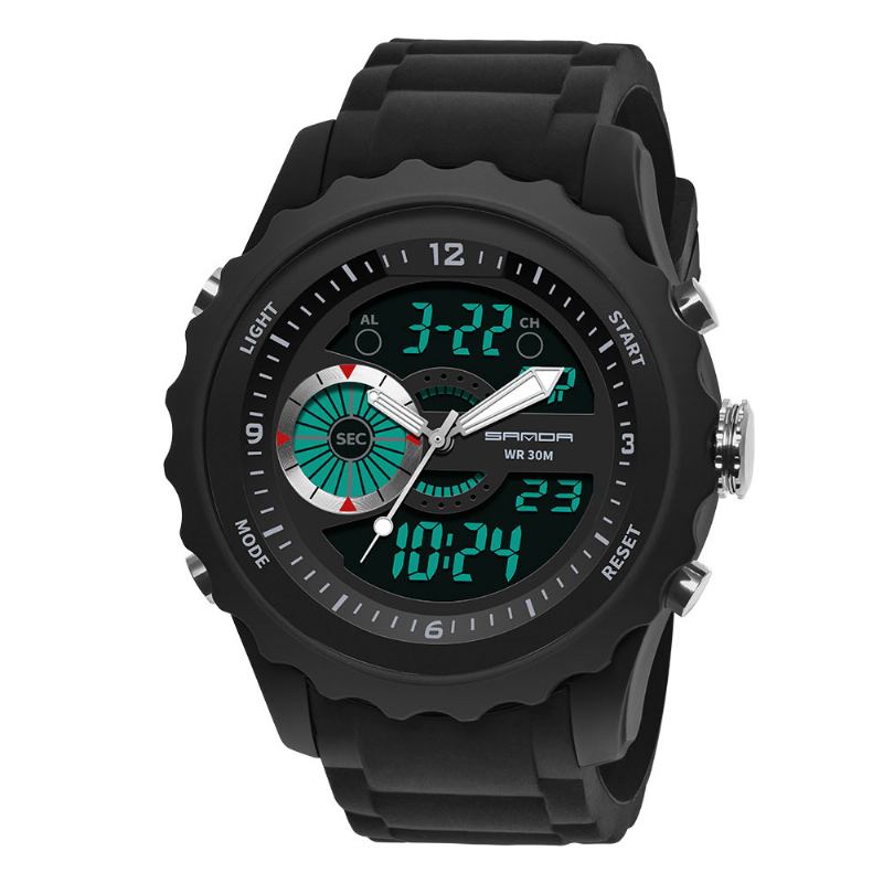 Dual Digital Digital Watch Herre Pu Stoppeklokke Lysende Vis Kalender Outdoor Sport Watch