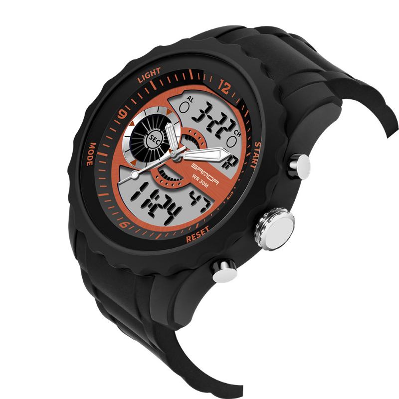 Dual Digital Digital Watch Herre Pu Stoppeklokke Lysende Vis Kalender Outdoor Sport Watch