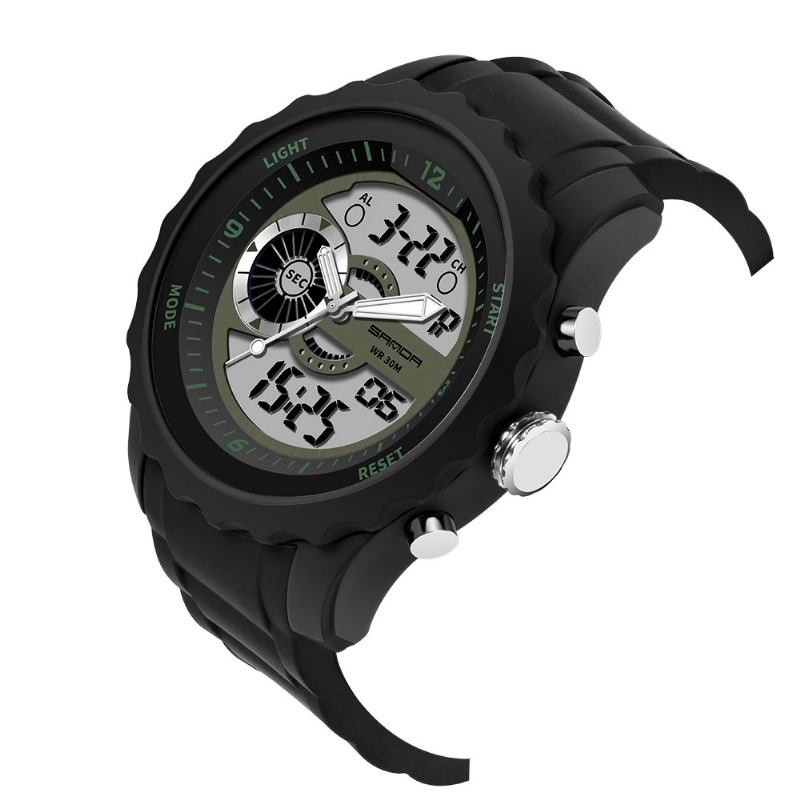 Dual Digital Digital Watch Herre Pu Stoppeklokke Lysende Vis Kalender Outdoor Sport Watch