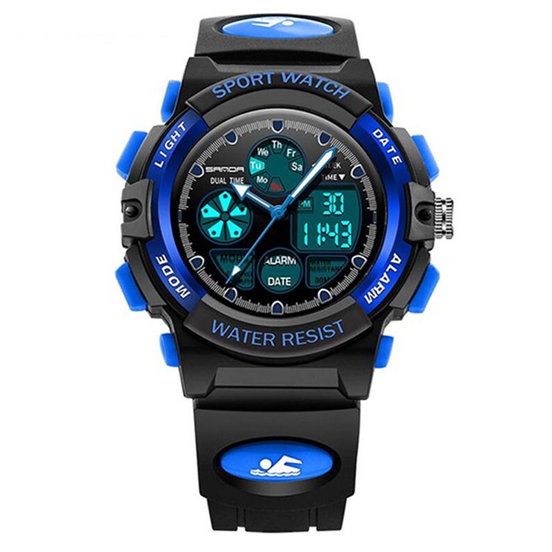 Dual Display Digital Watch Barn Fargerik Alarm Lysende Kalender Stoppeklokke Sport Klokke